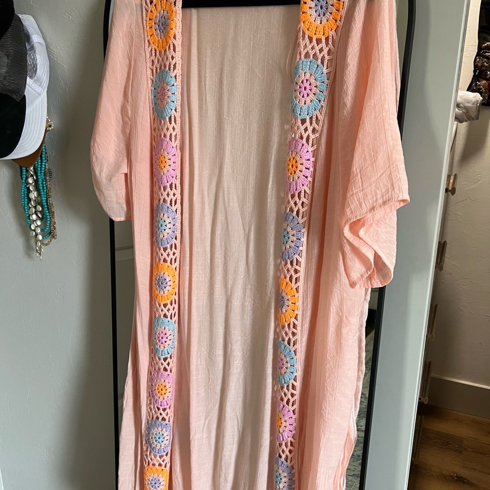 Bohemian Peach Kimono with Crochet Accents